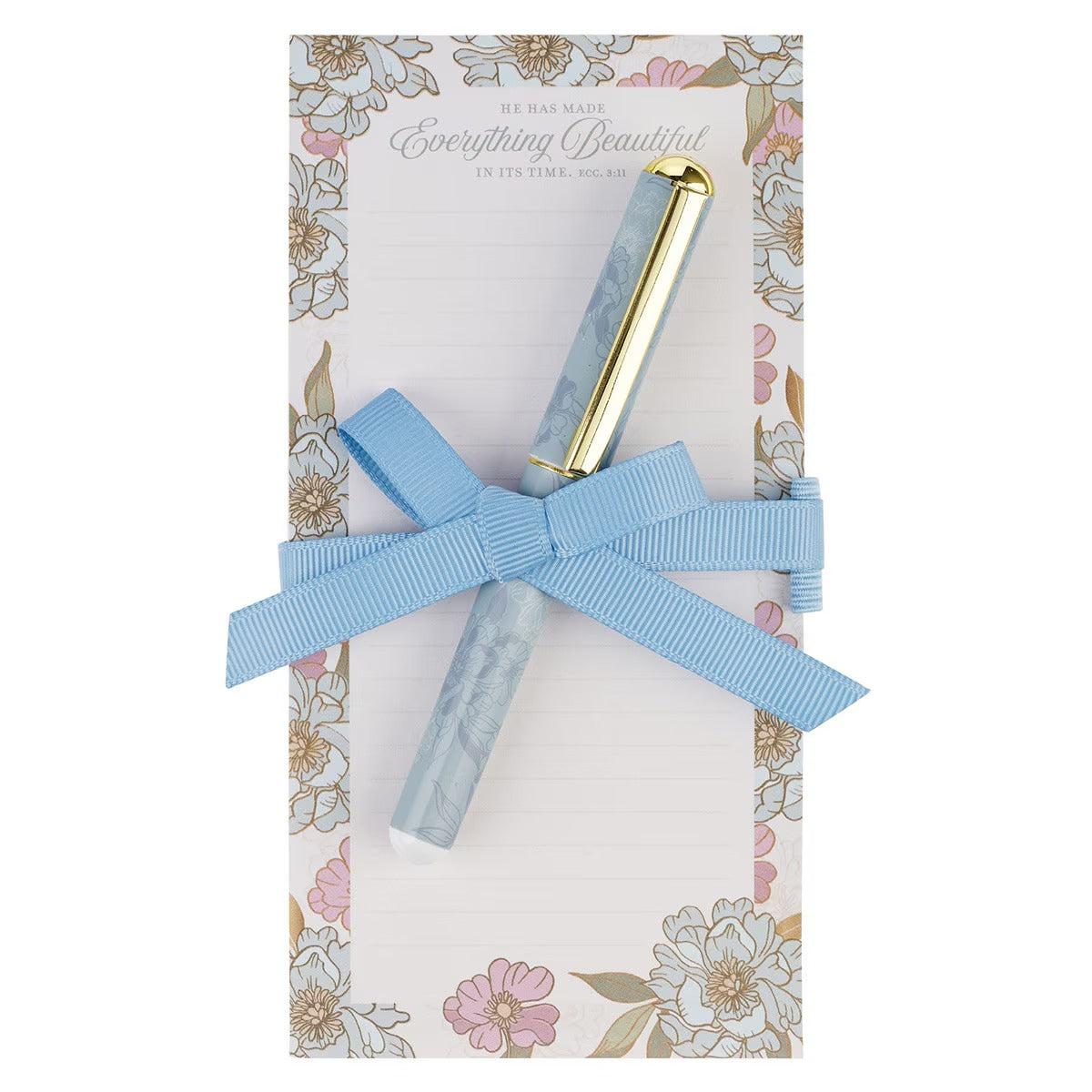 Everything Beautiful Whimsical Blooms Magnetic Notepad and Pen Gift Set - Ecclesiastes 3:11 - The Christian Gift Company