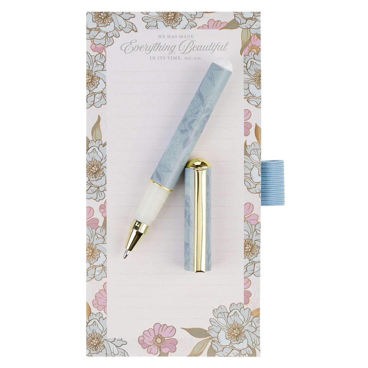 Everything Beautiful Whimsical Blooms Magnetic Notepad and Pen Gift Set - Ecclesiastes 3:11 - The Christian Gift Company