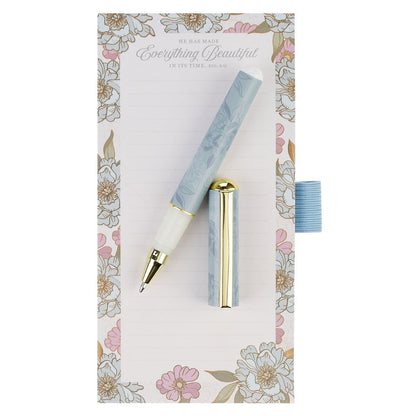 Everything Beautiful Whimsical Blooms Magnetic Notepad and Pen Gift Set - Ecclesiastes 3:11 - The Christian Gift Company