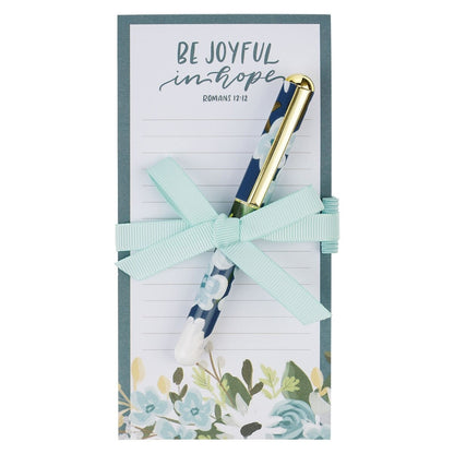 Be Joyful in Hope Magnetic Notepad and Pen Gift Set - Romans 12:12 - The Christian Gift Company