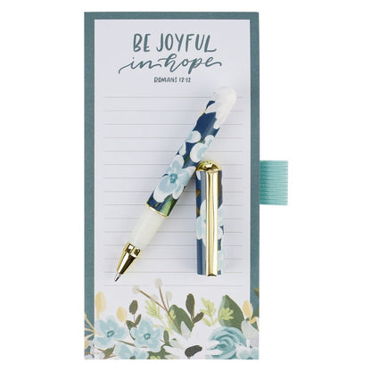 Be Joyful in Hope Magnetic Notepad and Pen Gift Set - Romans 12:12 - The Christian Gift Company