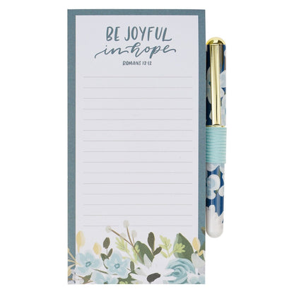 Be Joyful in Hope Magnetic Notepad and Pen Gift Set - Romans 12:12 - The Christian Gift Company