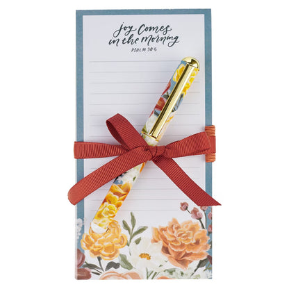 Joy Comes in the Morning Magnetic Notepad and Pen Gift Set - Psalm 30:5 - The Christian Gift Company