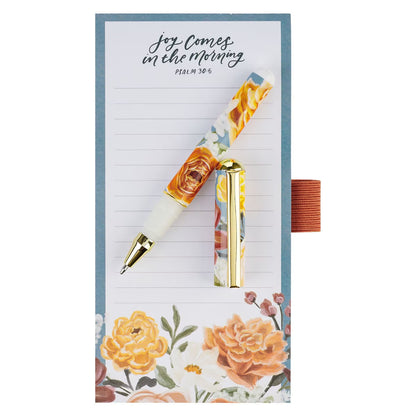 Joy Comes in the Morning Magnetic Notepad and Pen Gift Set - Psalm 30:5 - The Christian Gift Company