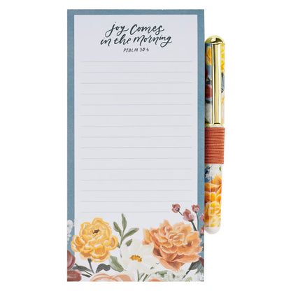 Joy Comes in the Morning Magnetic Notepad and Pen Gift Set - Psalm 30:5 - The Christian Gift Company