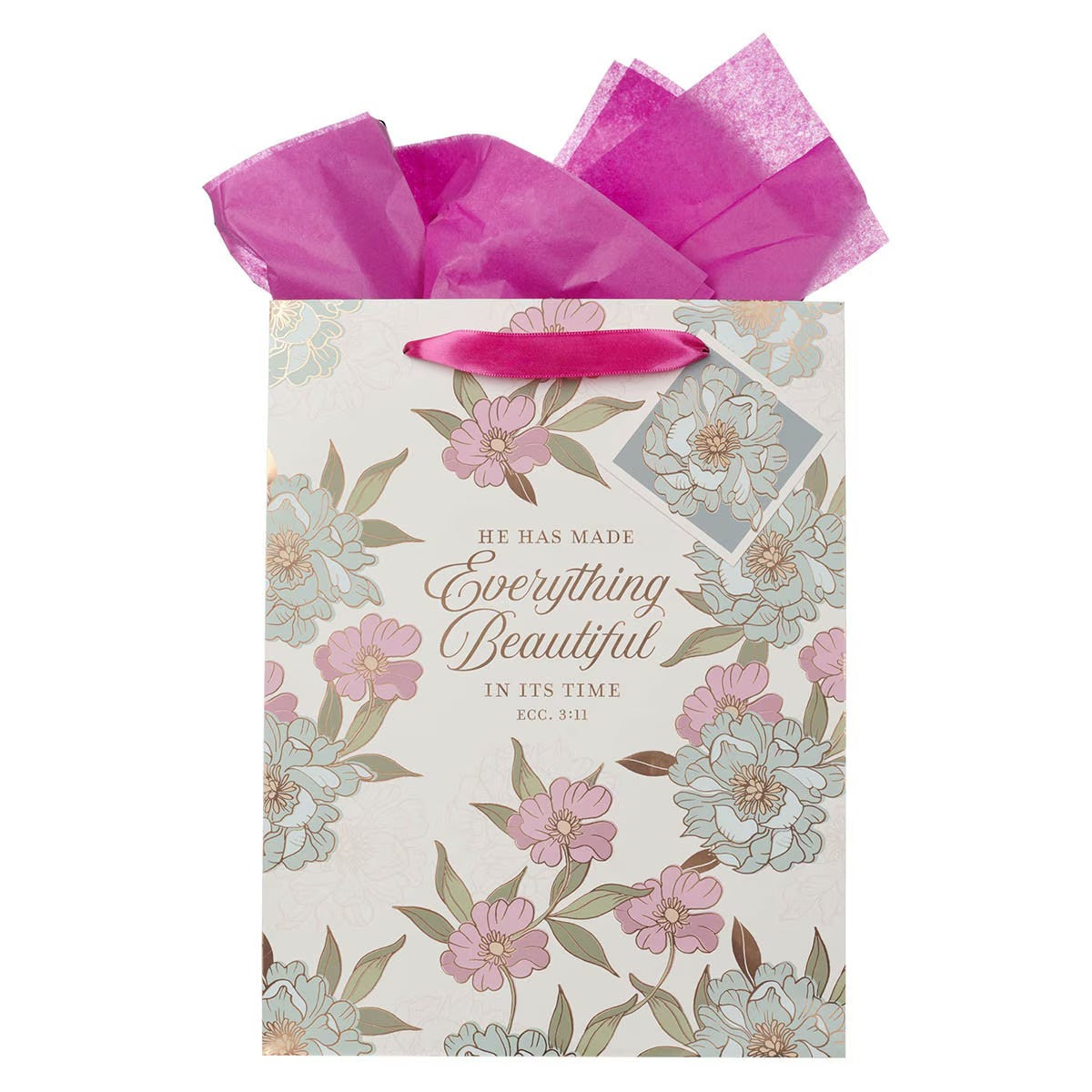 Everything Beautiful Whimsical Blooms Large Portrait Gift Bag - Ecclesiastes 3:11 - The Christian Gift Company