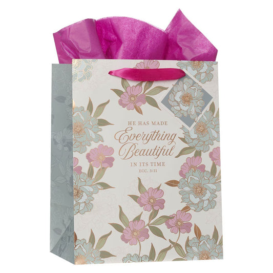 Everything Beautiful Whimsical Blooms Large Portrait Gift Bag - Ecclesiastes 3:11 - The Christian Gift Company