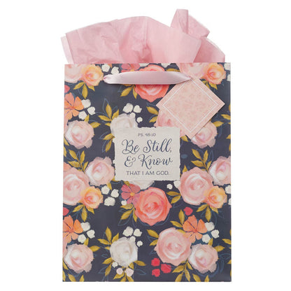 Be Still and Know Painted Peonies Large Portrait Gift Bag - Psalm 46:10 - The Christian Gift Company