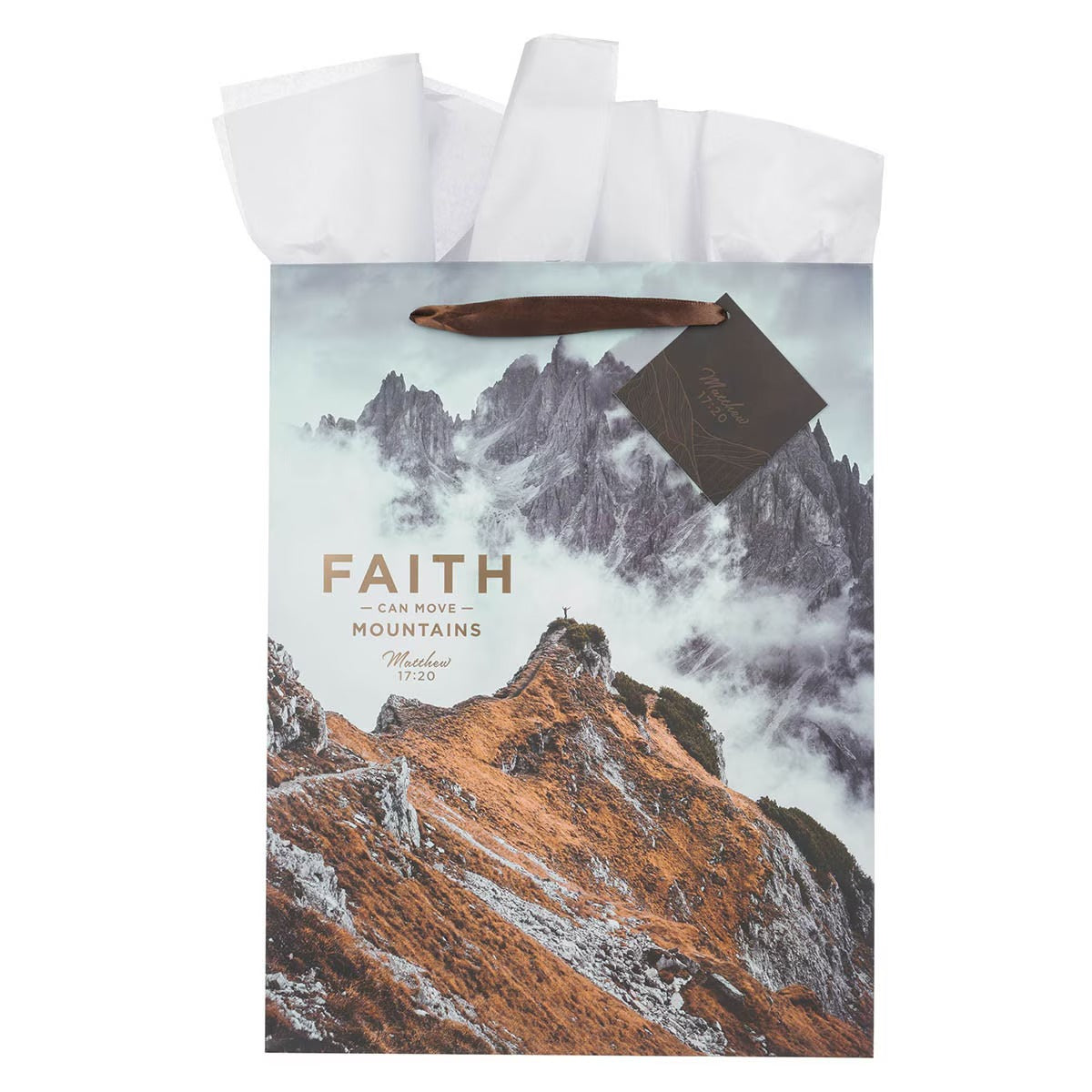 Faith Can Move Mountains Large Portrait Gift Bag - Matthew 17:20 - The Christian Gift Company