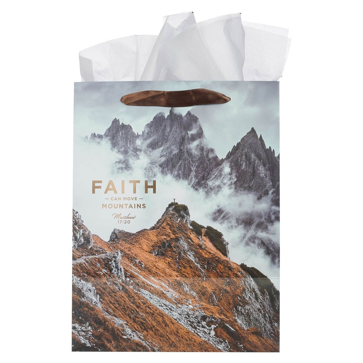 Faith Can Move Mountains Large Portrait Gift Bag - Matthew 17:20 - The Christian Gift Company