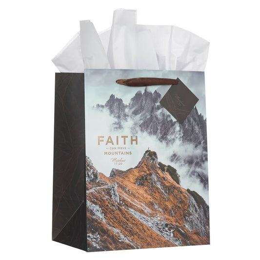 Faith Can Move Mountains Large Portrait Gift Bag - Matthew 17:20 - The Christian Gift Company