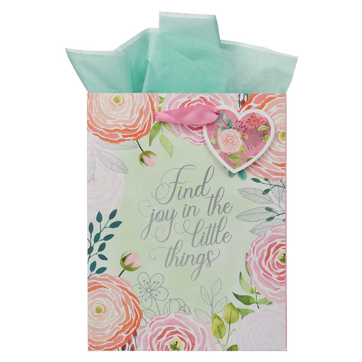A Grateful Heart Pink Floral Medium Gift Bag - The Christian Gift Company