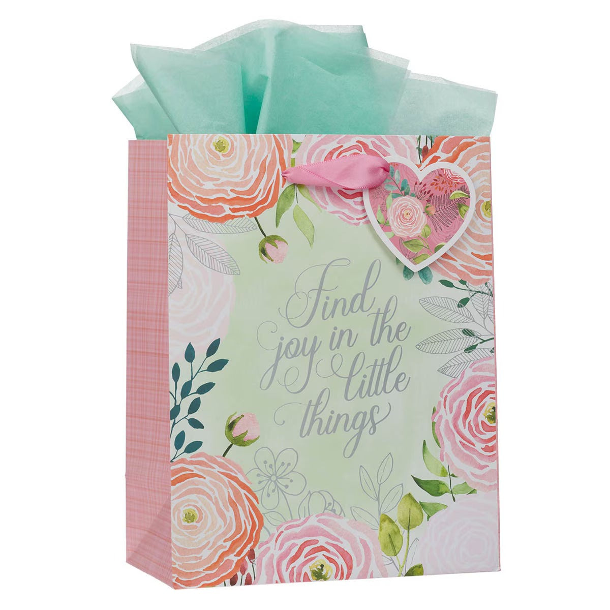 A Grateful Heart Pink Floral Medium Gift Bag - The Christian Gift Company