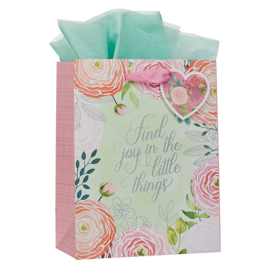 A Grateful Heart Pink Floral Medium Gift Bag - The Christian Gift Company