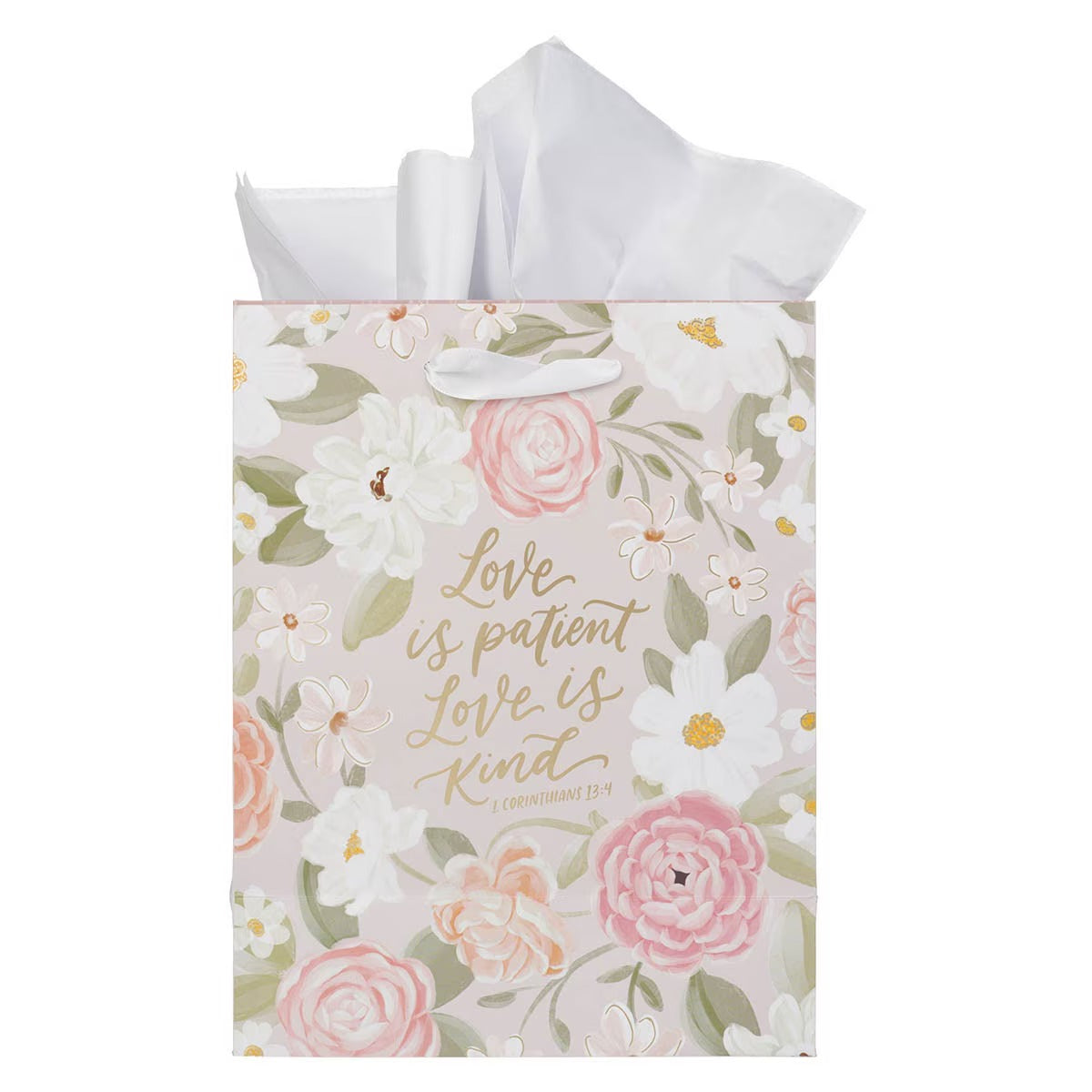 Love is Patient Pink Floral Medium Gift Bag – 1 Corinthians 13:4 - The Christian Gift Company