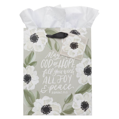 God of Hope Grey Floral Medium Gift Bag - Romans 15:13 - The Christian Gift Company