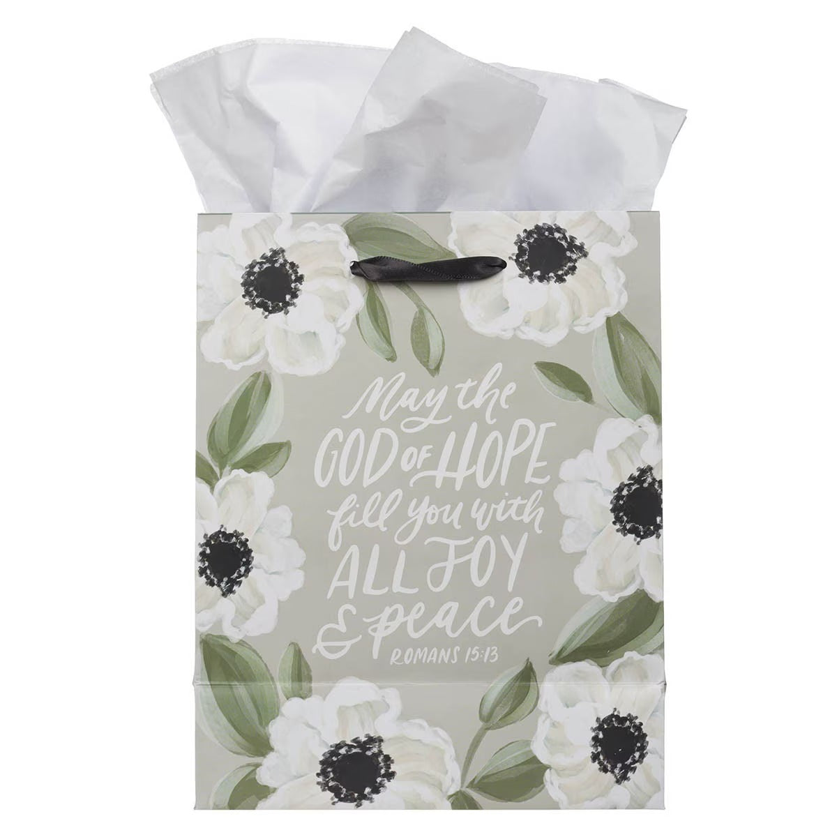 God of Hope Grey Floral Medium Gift Bag - Romans 15:13 - The Christian Gift Company