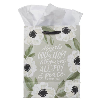 God of Hope Grey Floral Medium Gift Bag - Romans 15:13 - The Christian Gift Company