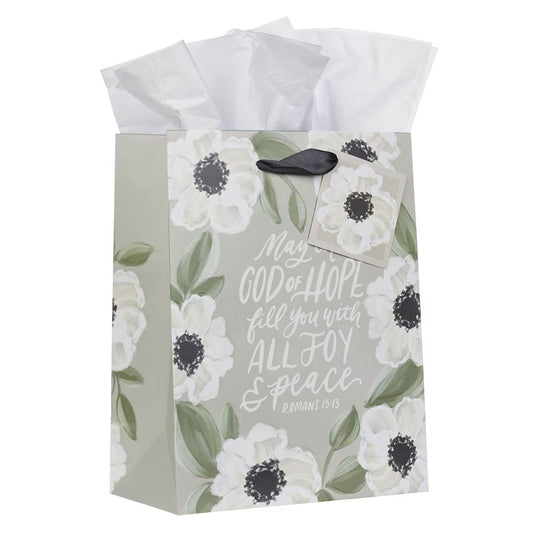 God of Hope Grey Floral Medium Gift Bag - Romans 15:13 - The Christian Gift Company