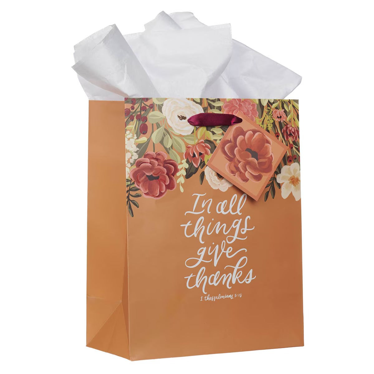 Give Thanks Pumpkin Spice Medium Gift Bag - 1 Thessalonians 5:18 - The Christian Gift Company