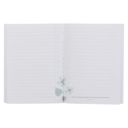 Through Christ Green Floral Medium Notebook - Philippians 4:13 - The Christian Gift Company