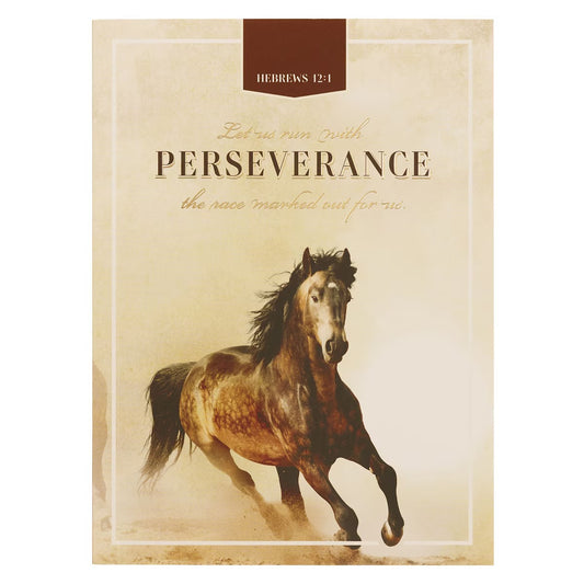 Perseverance Brown Stallion Medium Notebook - Hebrews 12:1 - The Christian Gift Company