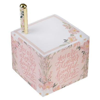 You Are Altogether Beautiful Pink Floral Note Block with Pen Set - Song of Solomon 4:7