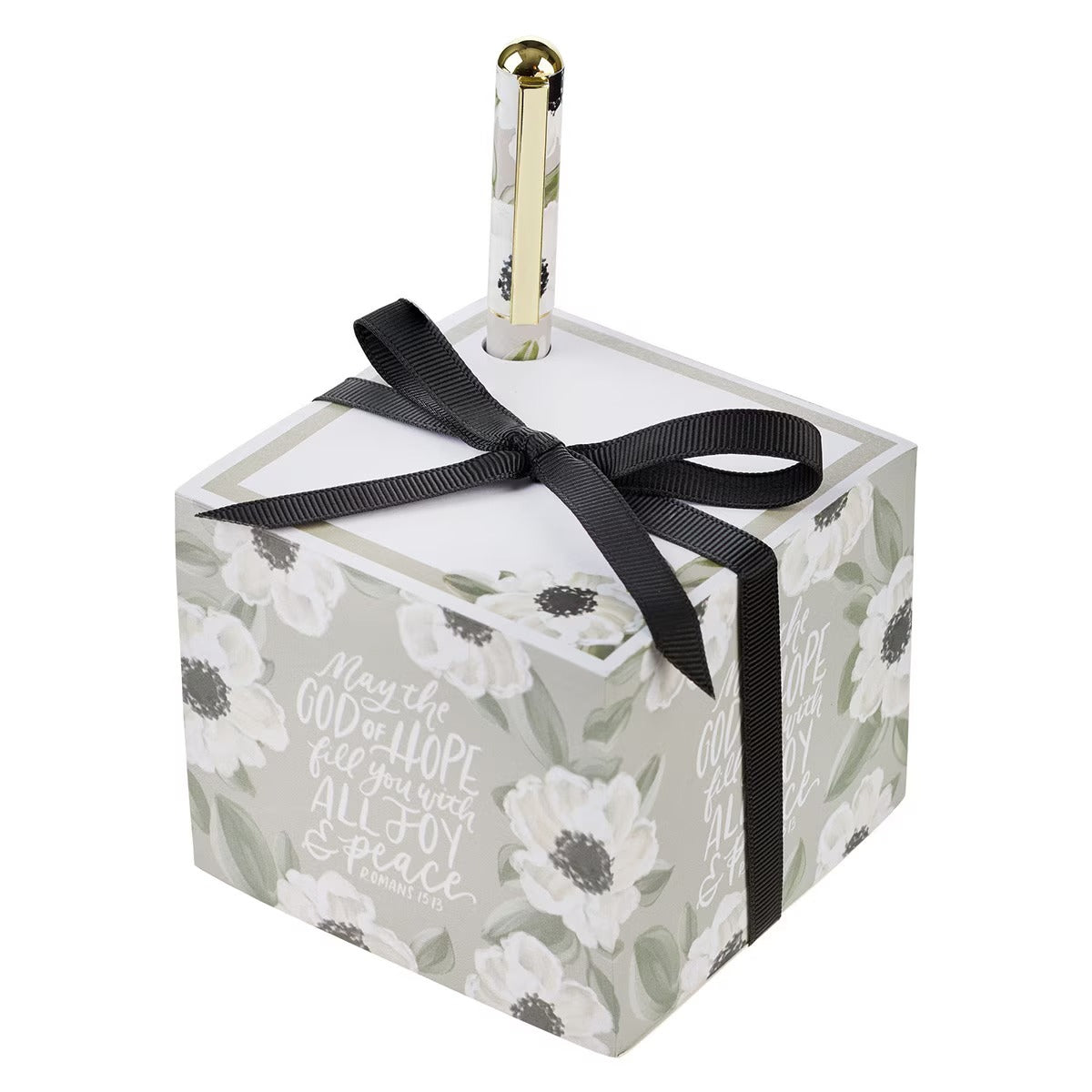 Joy and Peace Monochromatic Floral Note Block with Pen Set - Romans 15:13
