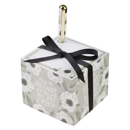 Joy and Peace Monochromatic Floral Note Block with Pen Set - Romans 15:13