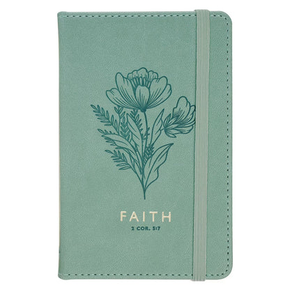 Faith Teal Floral Faux Leather Hardcover Notebook with Elastic Band Closure - 2 Corinthians 5:7 - The Christian Gift Company