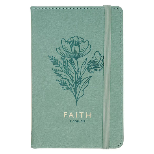 Faith Teal Floral Faux Leather Hardcover Notebook with Elastic Band Closure - 2 Corinthians 5:7 - The Christian Gift Company