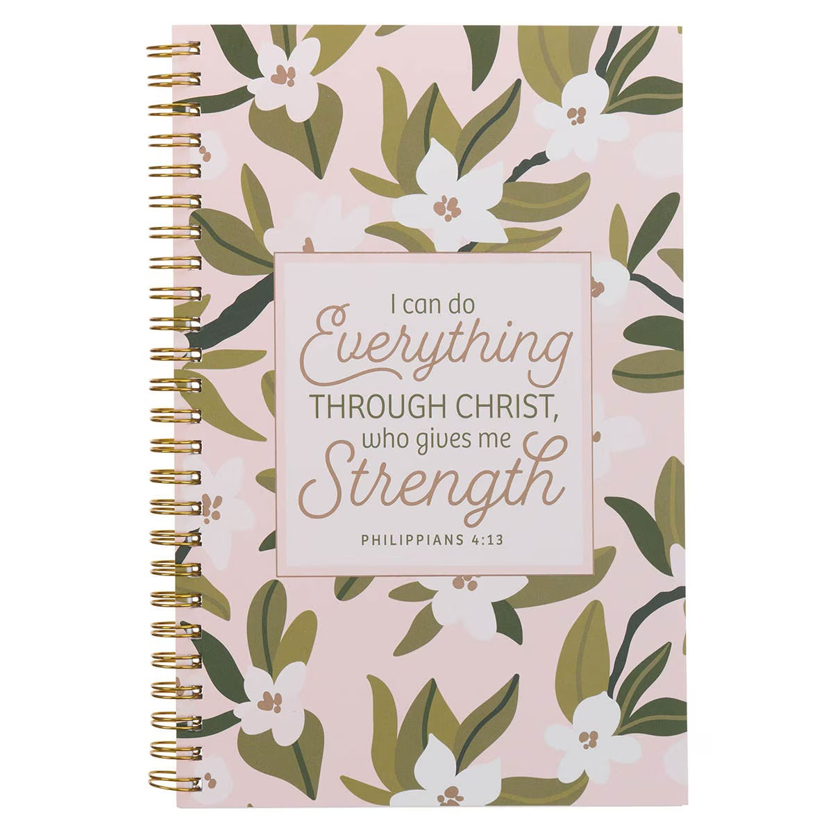 Through Christ Pink Floral Spiral Notebook - Phil 4:13 - The Christian Gift Company