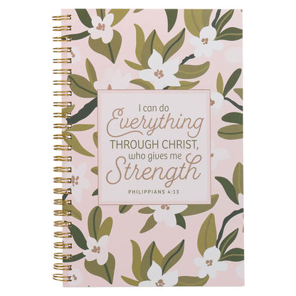 Through Christ Pink Floral Spiral Notebook - Phil 4:13 - The Christian Gift Company