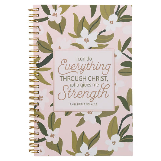 Through Christ Pink Floral Spiral Notebook - Phil 4:13 - The Christian Gift Company