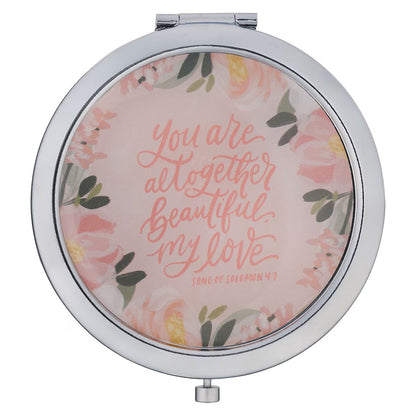 Altogether Beautiful Silver Metal Compact Mirror – Song of Solomon 4:7