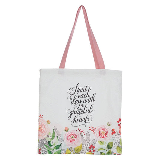A Grateful Heart Pink Floral Tote Bag