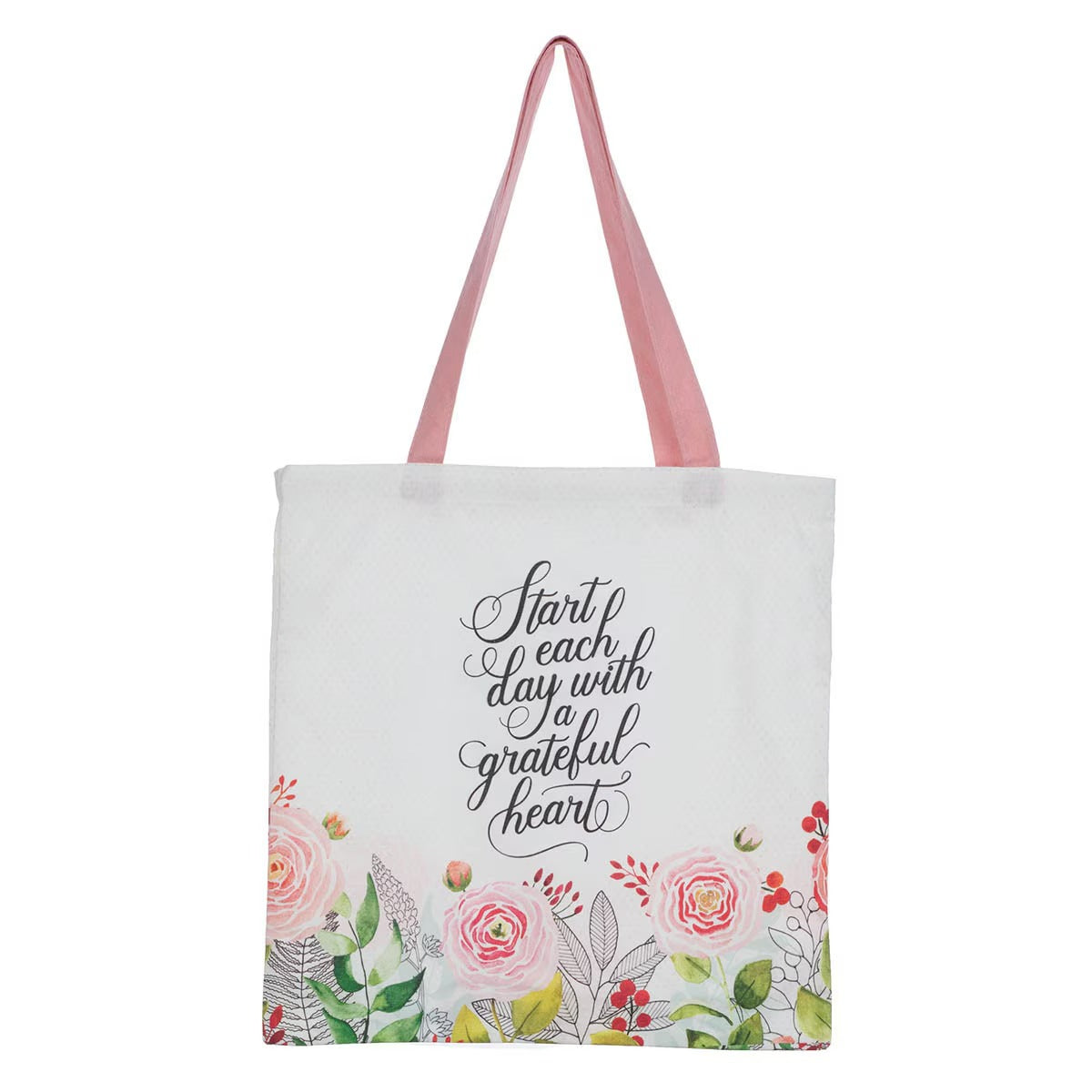 A Grateful Heart Pink Floral Tote Bag