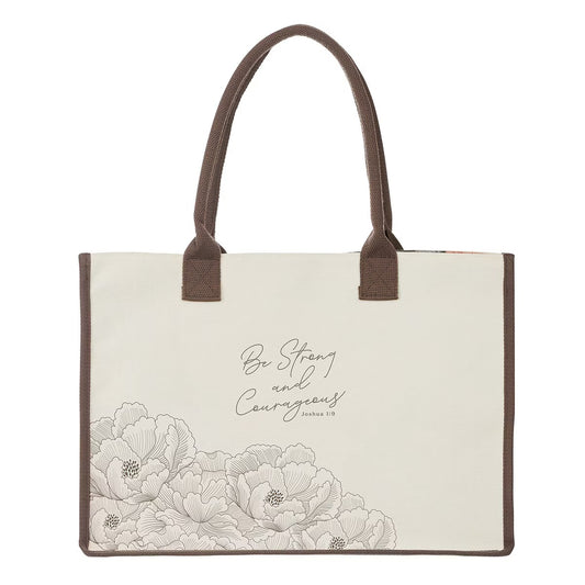 Be Strong and Courageous Floral Canvas Tote Bag - Joshua 1:9 - The Christian Gift Company