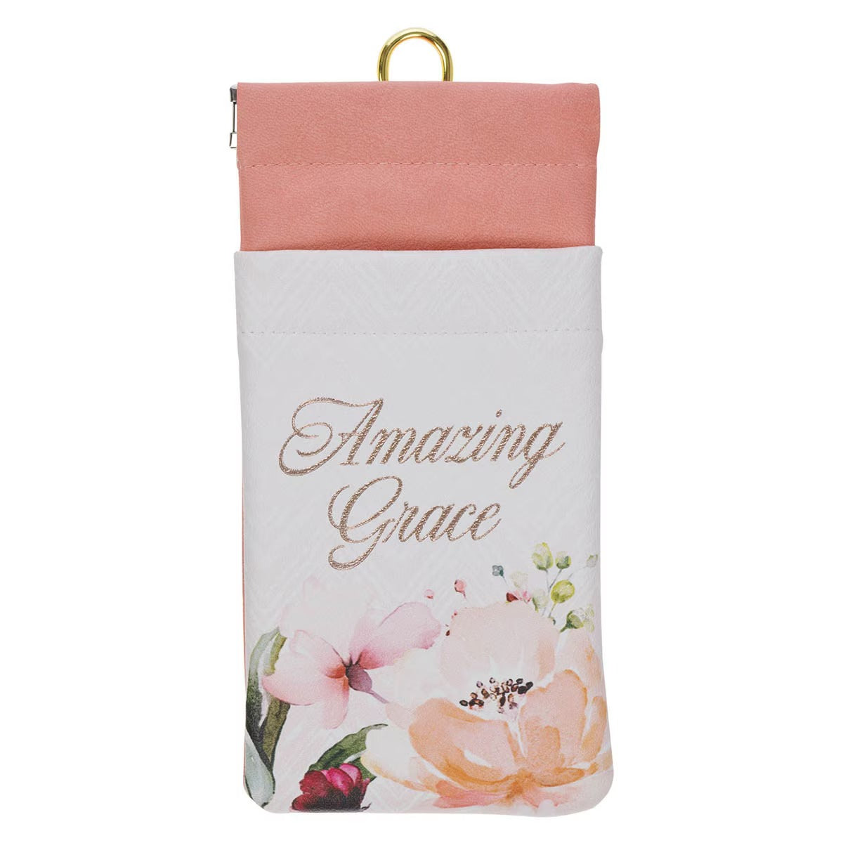 Amazing Grace Cream and Coral Floral Faux Leather Double Glasses Case