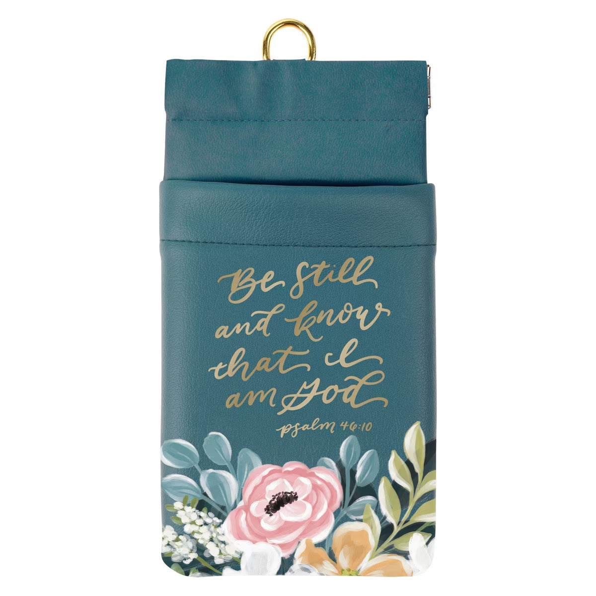 Be Still Teal Floral Faux Leather Double Eyeglass Case - Psalm 46:10