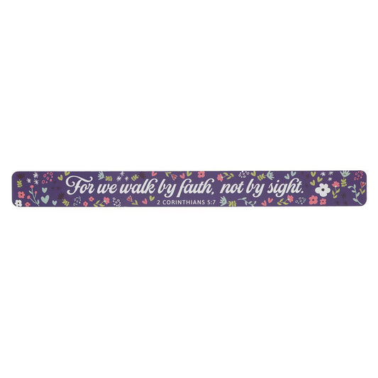 We Walk by Faith Purple Floral Large Magnetic Strip - 2 Corinthians 5:7 - The Christian Gift Company