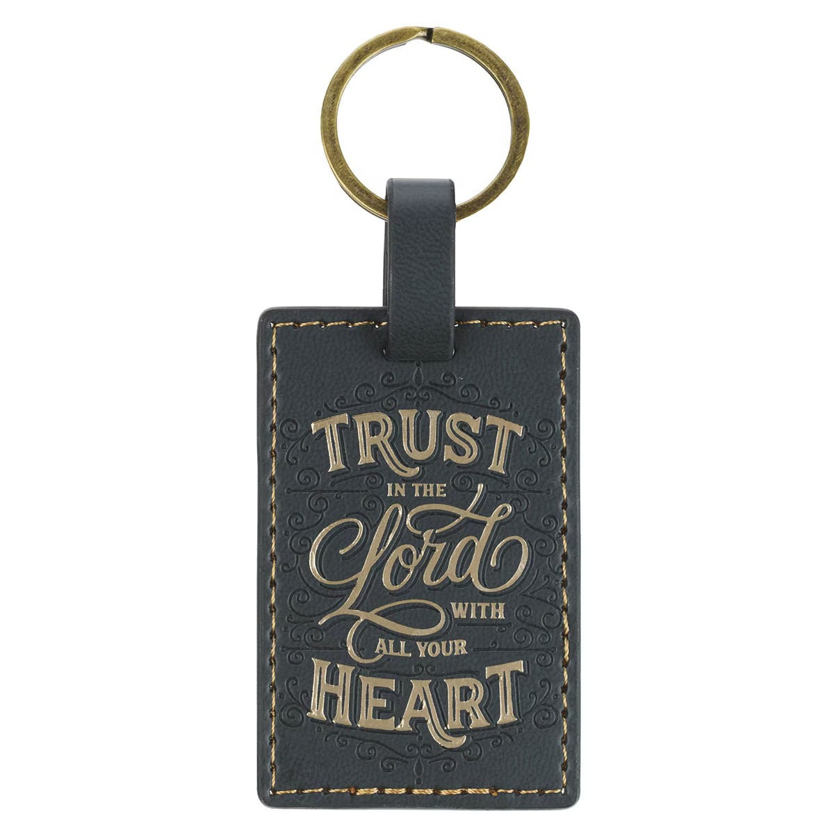 Trust in the Lord Charcoal Grey Faux Leather Keychain - Proverbs 3:5 - The Christian Gift Company