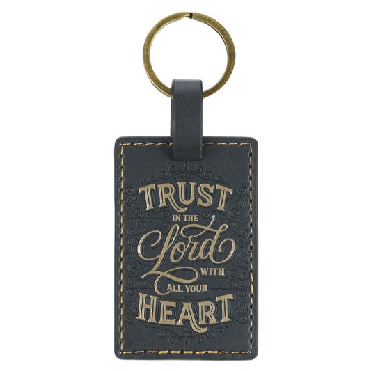 Trust in the Lord Charcoal Grey Faux Leather Keychain - Proverbs 3:5 - The Christian Gift Company