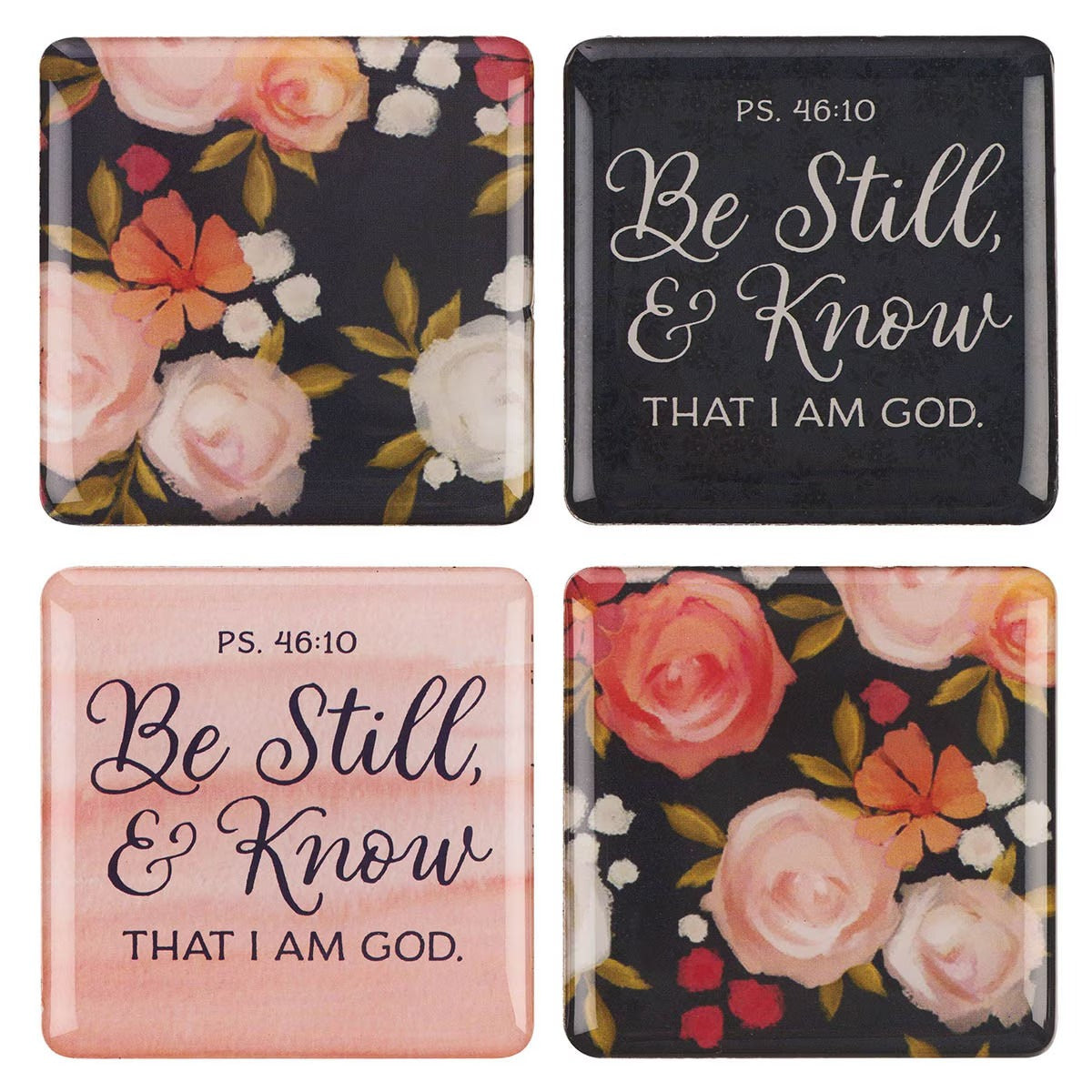 Be Still and Know Painted Peonies Magnet Set - Psalm 46:10