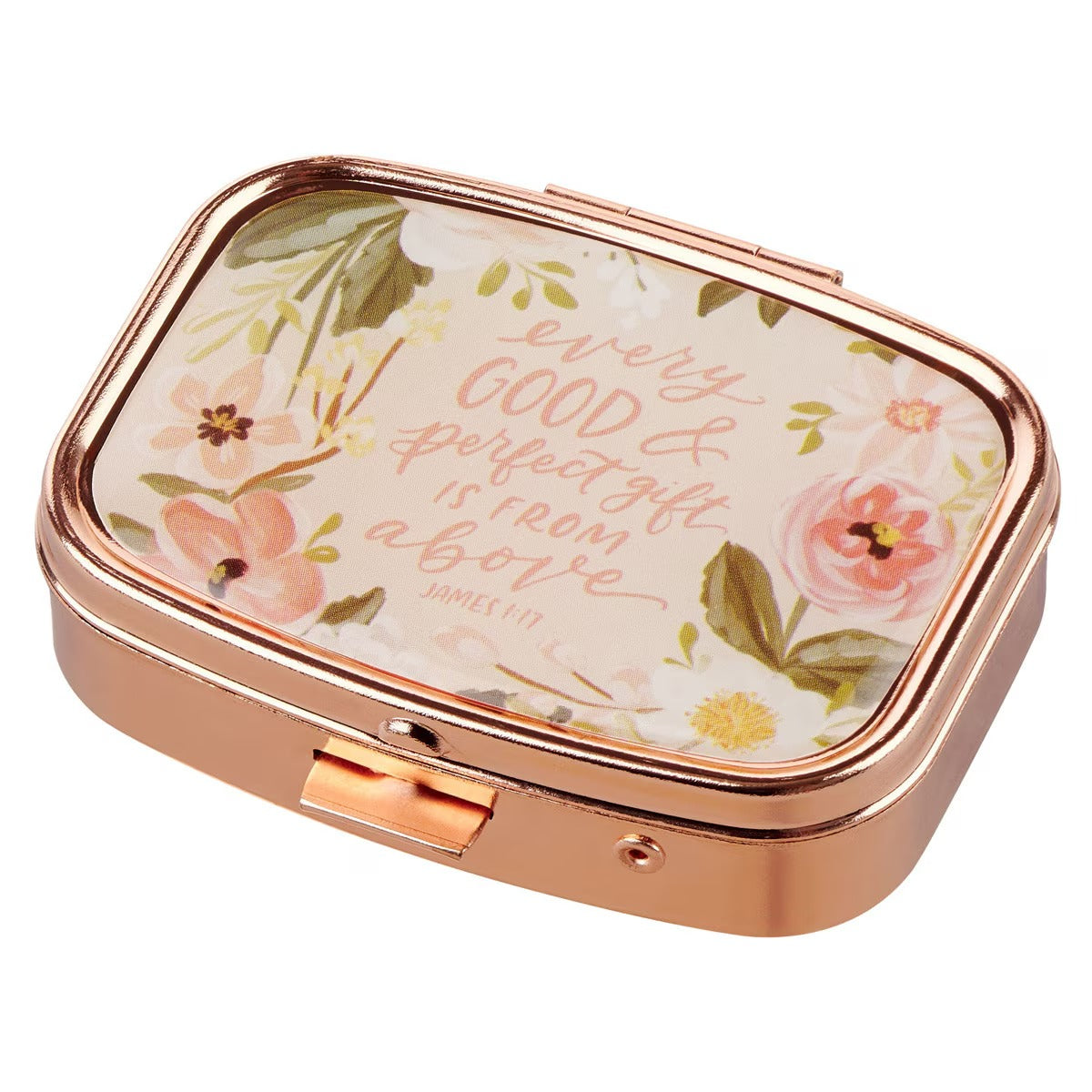 Every Good and Perfect Gift Rose Gold Pill Case - James 1:17 - The Christian Gift Company