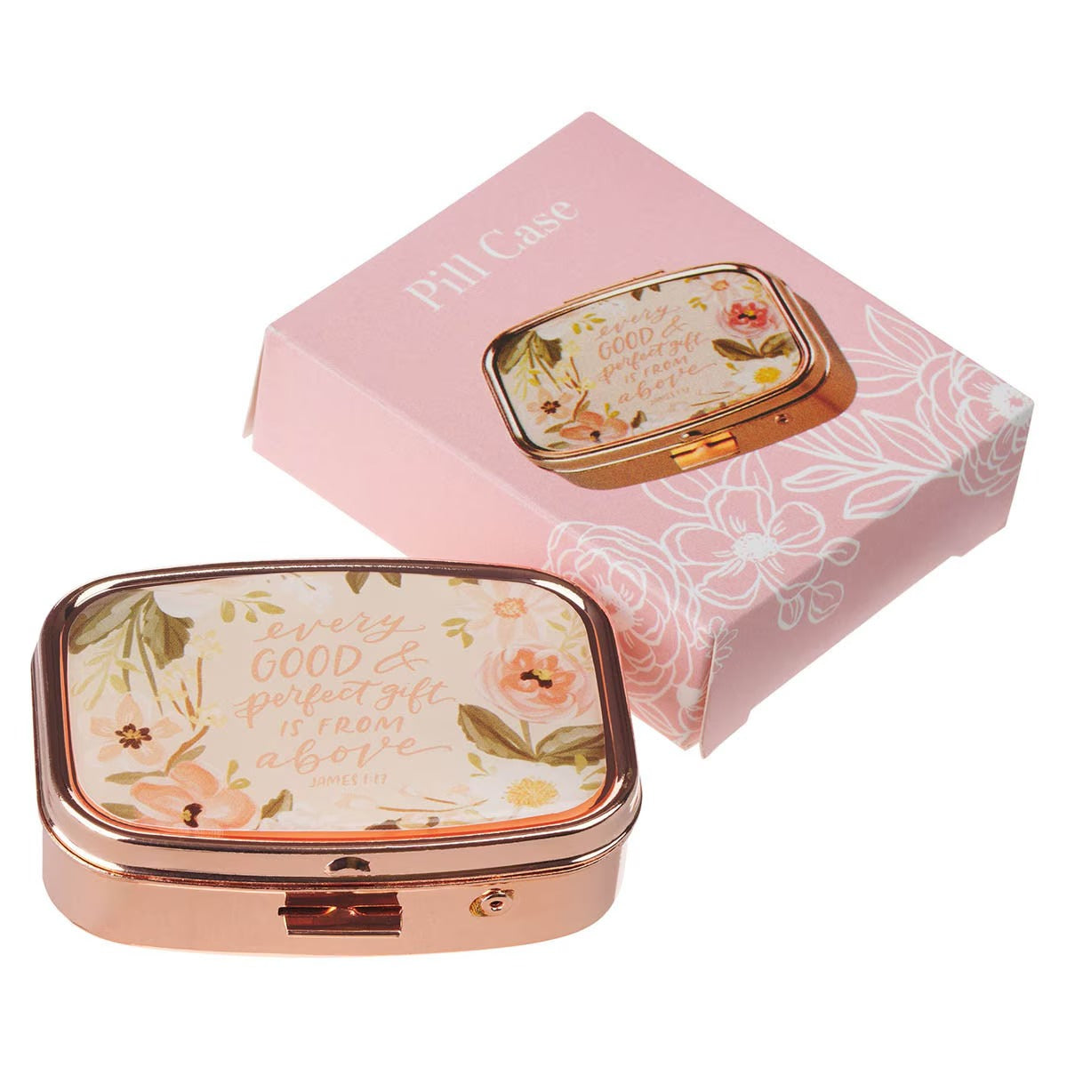 Every Good and Perfect Gift Rose Gold Pill Case - James 1:17 - The Christian Gift Company