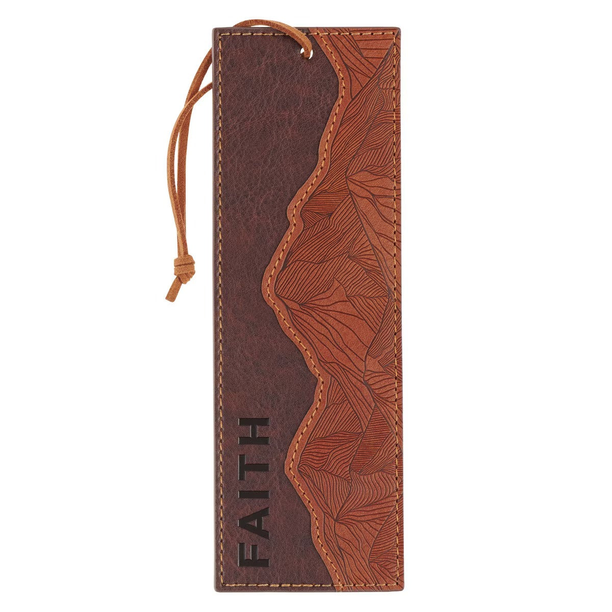 Faith Can Move Mountains Brown Faux Leather Bookmark - Matthew 17:20 - The Christian Gift Company