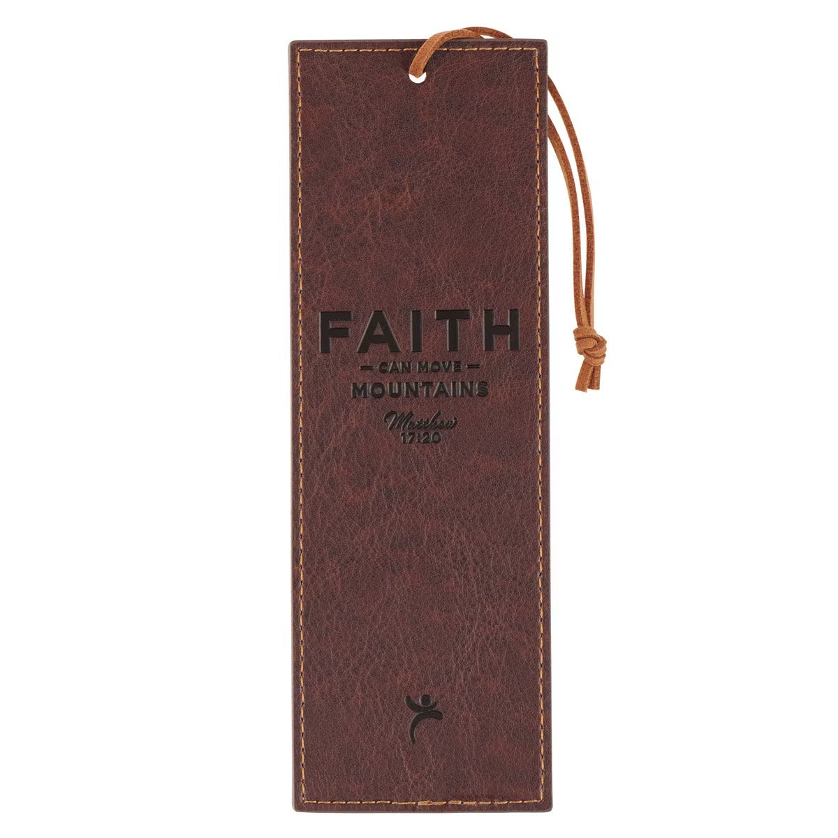 Faith Can Move Mountains Brown Faux Leather Bookmark - Matthew 17:20 - The Christian Gift Company