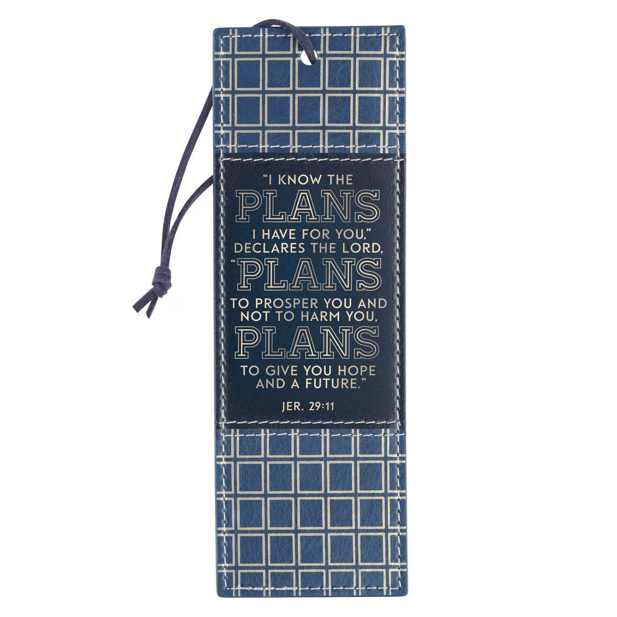 Plans Modern Blue Grid Faux Leather Bookmark - Jeremiah 29:11 - The Christian Gift Company