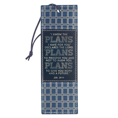 Plans Modern Blue Grid Faux Leather Bookmark - Jeremiah 29:11 - The Christian Gift Company